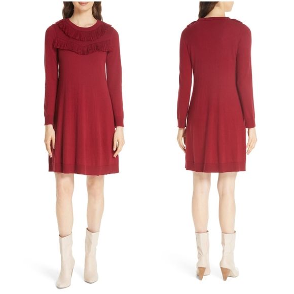 Kate Spade Fringe Sweater Dress In Deep Russet - Picture 1 of 6